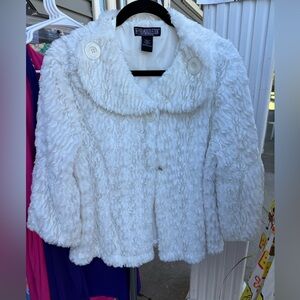 White Faux Fur Babydoll Jacket 3/4 sleeve